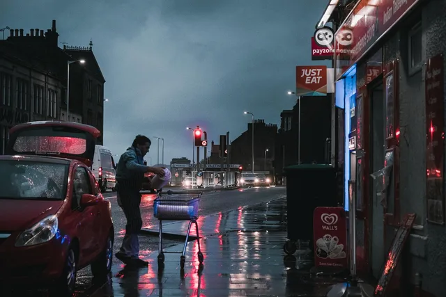 man, street, store, rain, business, weather, night, lights, nighttime, car wallpapers, city, shop, nature, urban, retail, car, worker. From signed franchise agreement to controlled daily operation